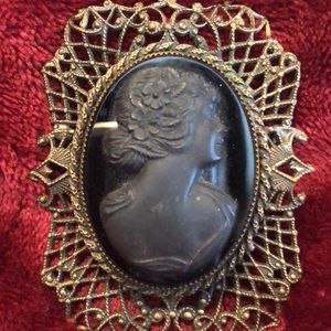 Large Black Cameo Pin